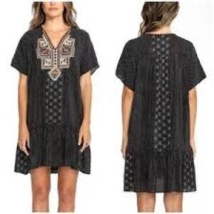 Johnny Was Silk Biya mini dress embroidered flowers floral ruffles short sleeve